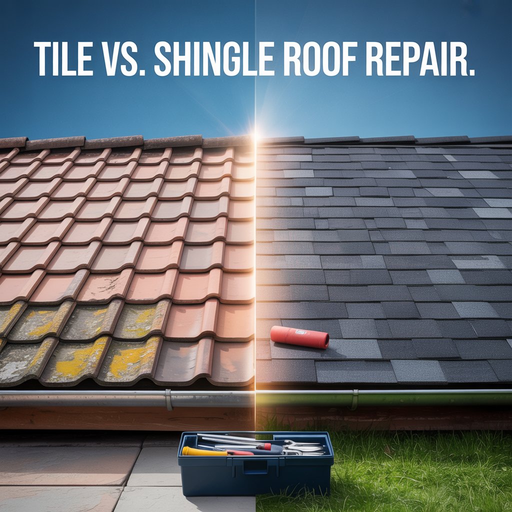 pic of roof with half tile and half shingle